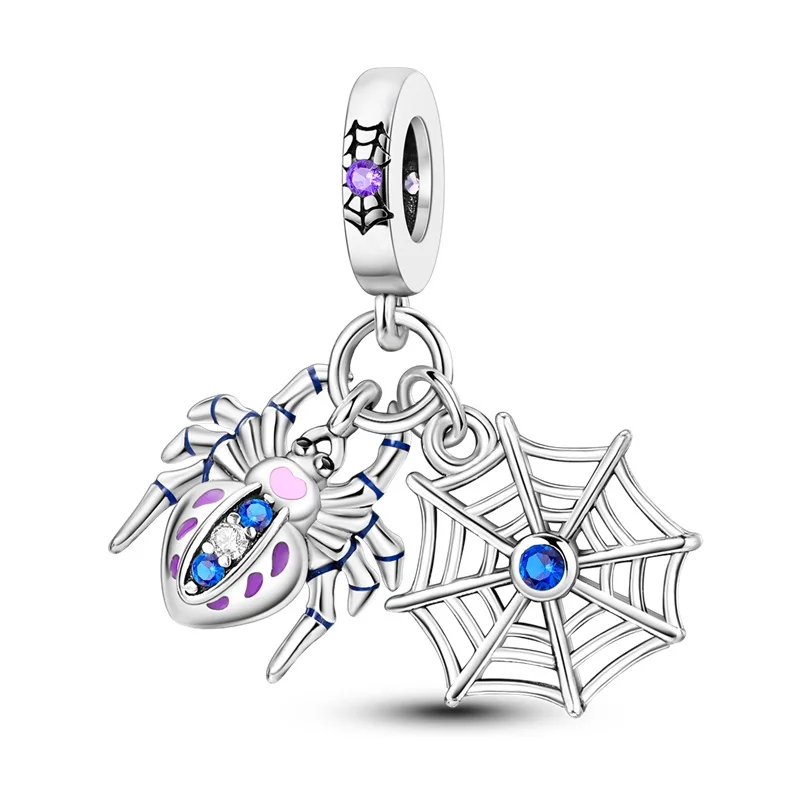 New 925 Sterling Silver Charms Fit Original DIY Bracelet Egypt Pyramid Castle Spider Web Travel Camera Purple Beads Fine Jewelry