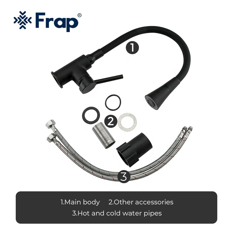 Frap оптовая продажа черный кухонный смеситель кран vervied Латунь горячей и холодной воды съемный кухонных смесителей F4044-6