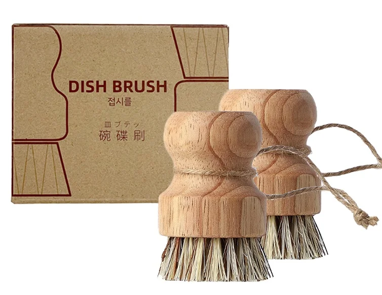 Wholesale natural scrub washing pot brush durable portable bamboo dish brush for kitchen