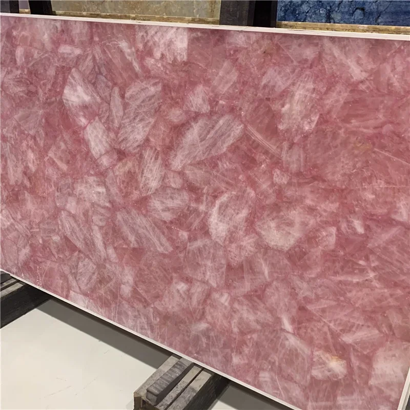 Natural Pink Rose Crystal Quartz Semi Slab Precious Stone