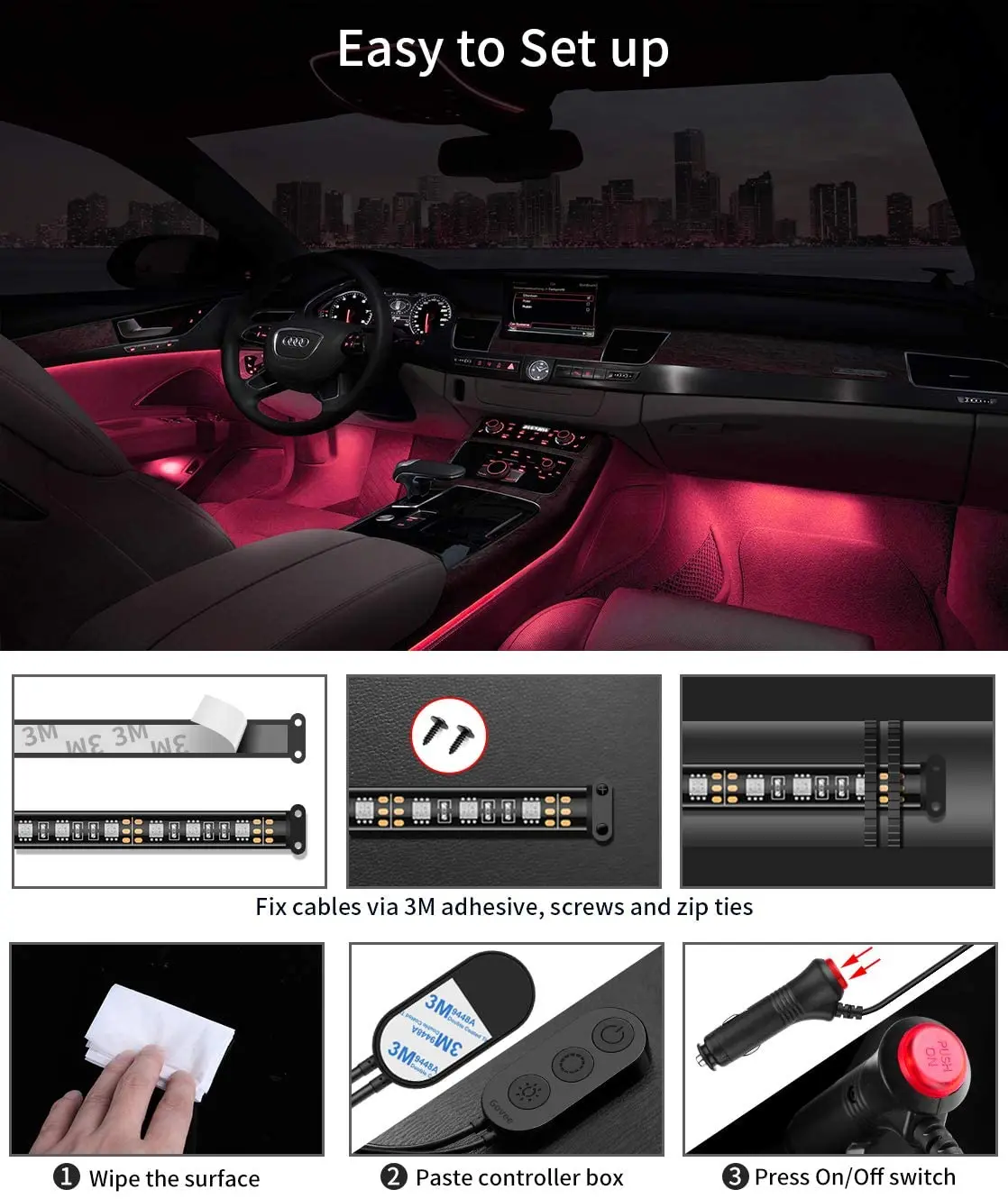  Новая автоматическая светодиодная RGB атмосфера полосы света 24/36/48 светодиодный беспроводной пульт дистанционного управления голосового ног лампы Авто Декоративные Атмосферу