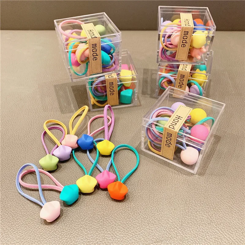 10pcs/box Hot-selling Kids Candy Color Hairband Hair Accessories Small Rubber Band Head Rope