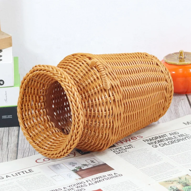 FSP353 Japanese Home Decor Plastic PE Creative Home Decoration Flower Straw Woven Antique Rattan Glass Vase Plant Vases