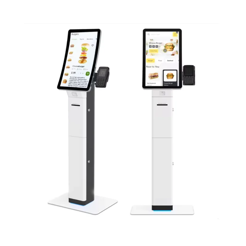 23.6/32' Curved Screen Printer Kiosk Multi-function Self Service Scanner Kiosk Pos Holder Self Service Kiosk In Restaurant