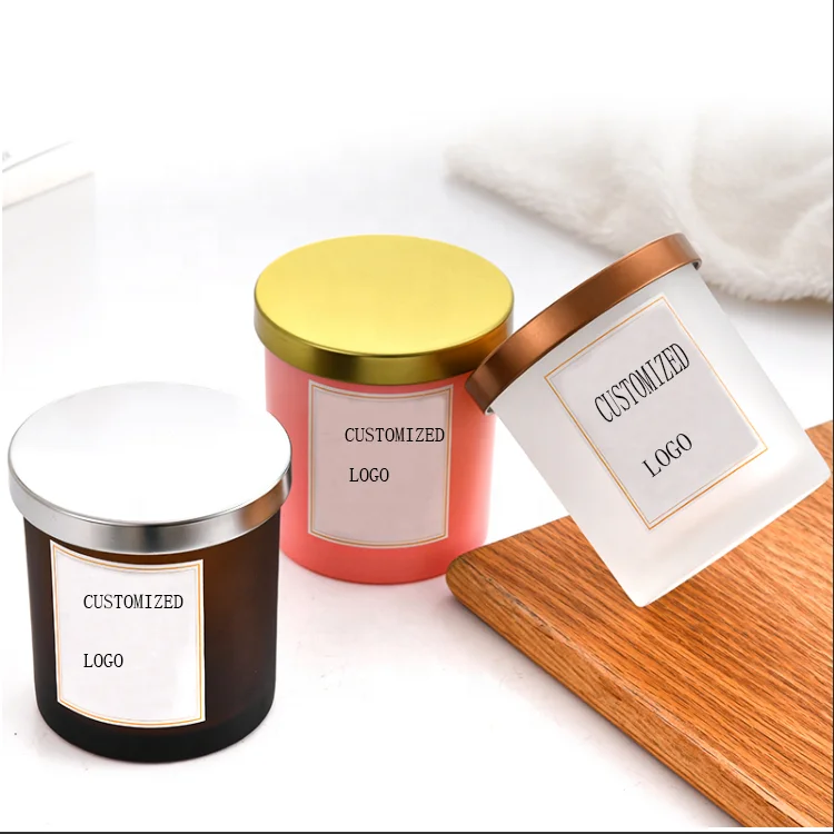 Cheap Wholesale 14 oz Decorative Clear Candle Jars for Candle Making Iridescent Black White Frosted Glass Candle Jar with Lids