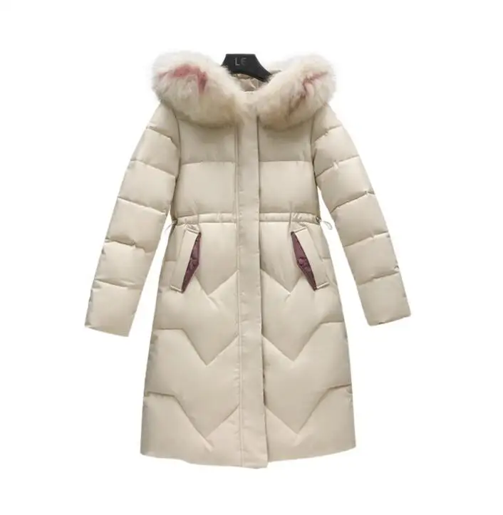 Queena Womens Quilted Puffer Coat Down Cotton Hooded Long Winter Warm Fur Parka Jackets