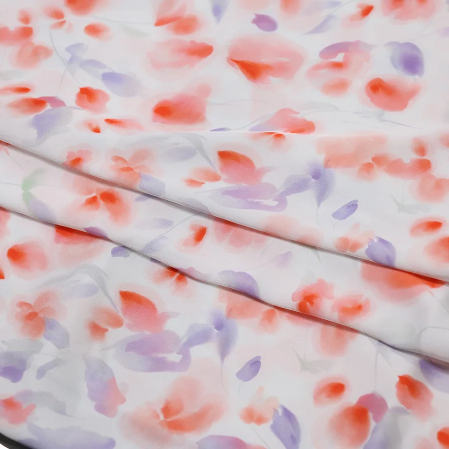 Summer Memories Satin Silk Printed Fabric Wash Painting Design Polyester Spandex Floral Fabric For Garment