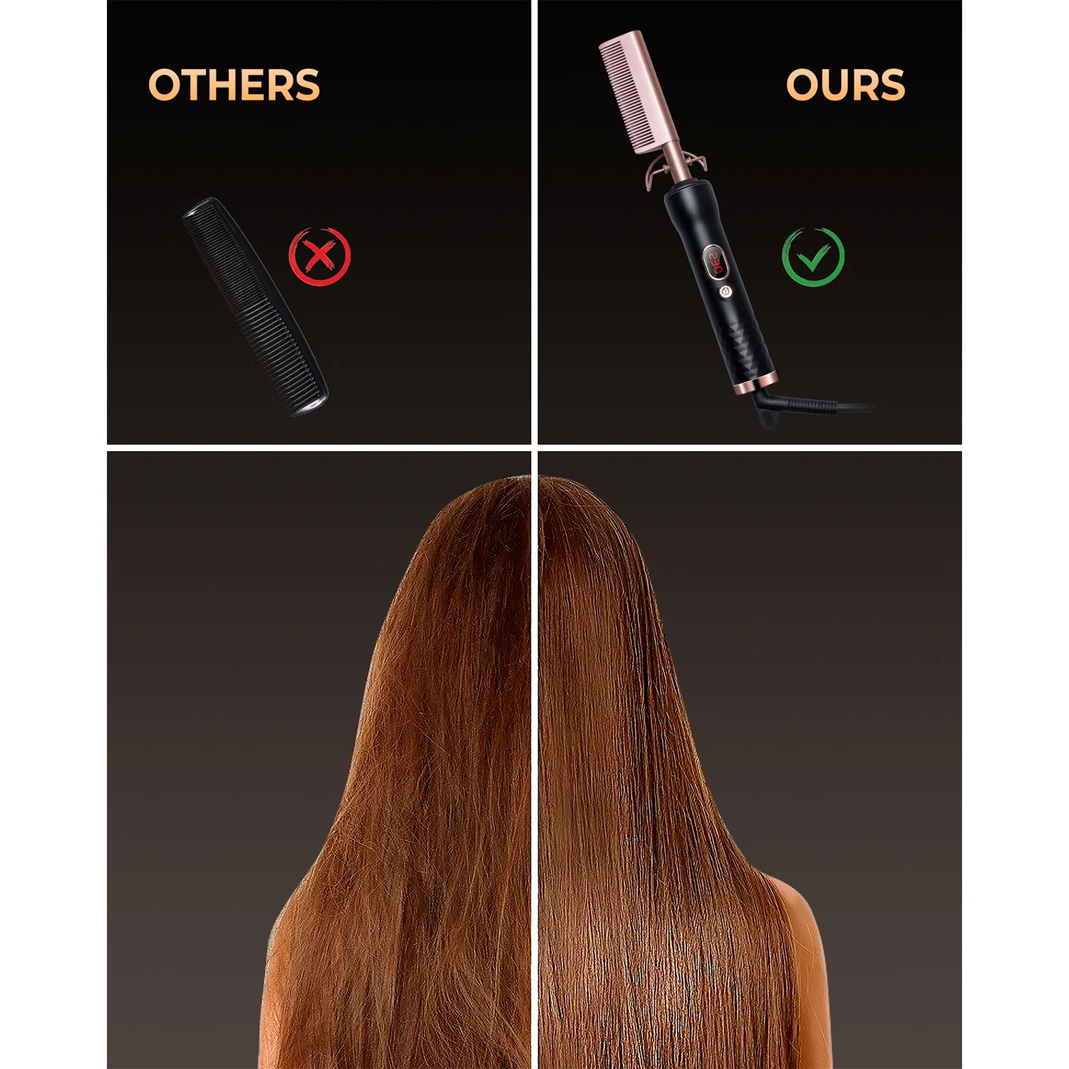 High Temperature Electric Hot Copper Hair Curling Comb Hair Straightening Brush Comb Heat Pressing Hot Comb