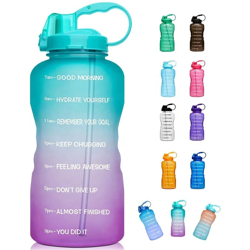 1 Gallon/128oz (When Full) Motivational Water Bottle with Time Marker & Straw, Leakproof Tritan BPA Free for Fitness