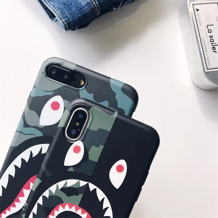 
case for iphone 11 street fashion brand design designer shark phone case with lanyard string keychain 