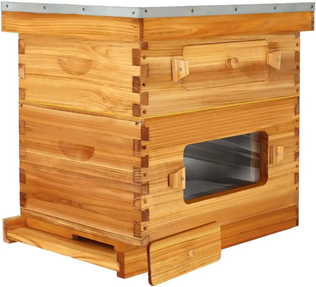 10 Frames Wood Wooden Beehive Box Langstroth Bee Hive with window