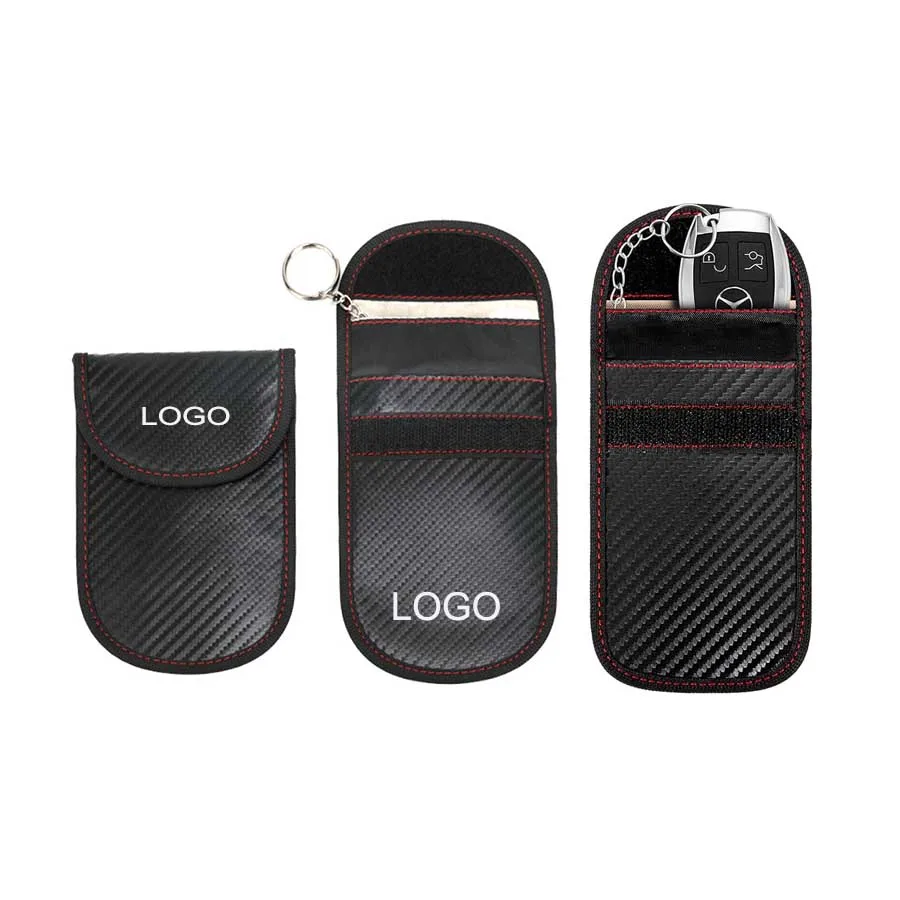 Custom Auto Gift Faraday Key Chain Pouch Carbon Fiber Key Fob Bag Car RFID Signal Blocking Anti-Hacking Case Blocker