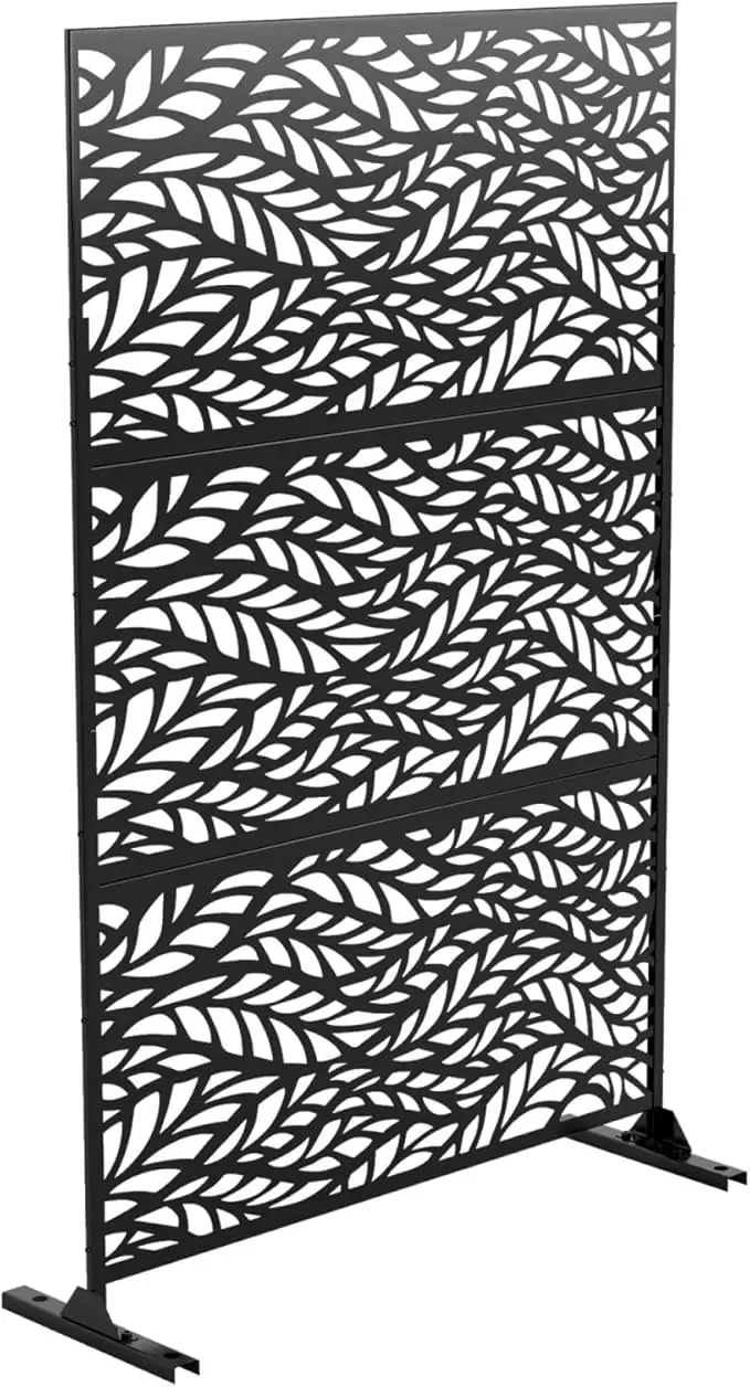 Patio Privacy Screen, Outdoor Privacy Screen with Stand Decorative Metal Privacy Screen Free Standing Garden Backyard Balcony