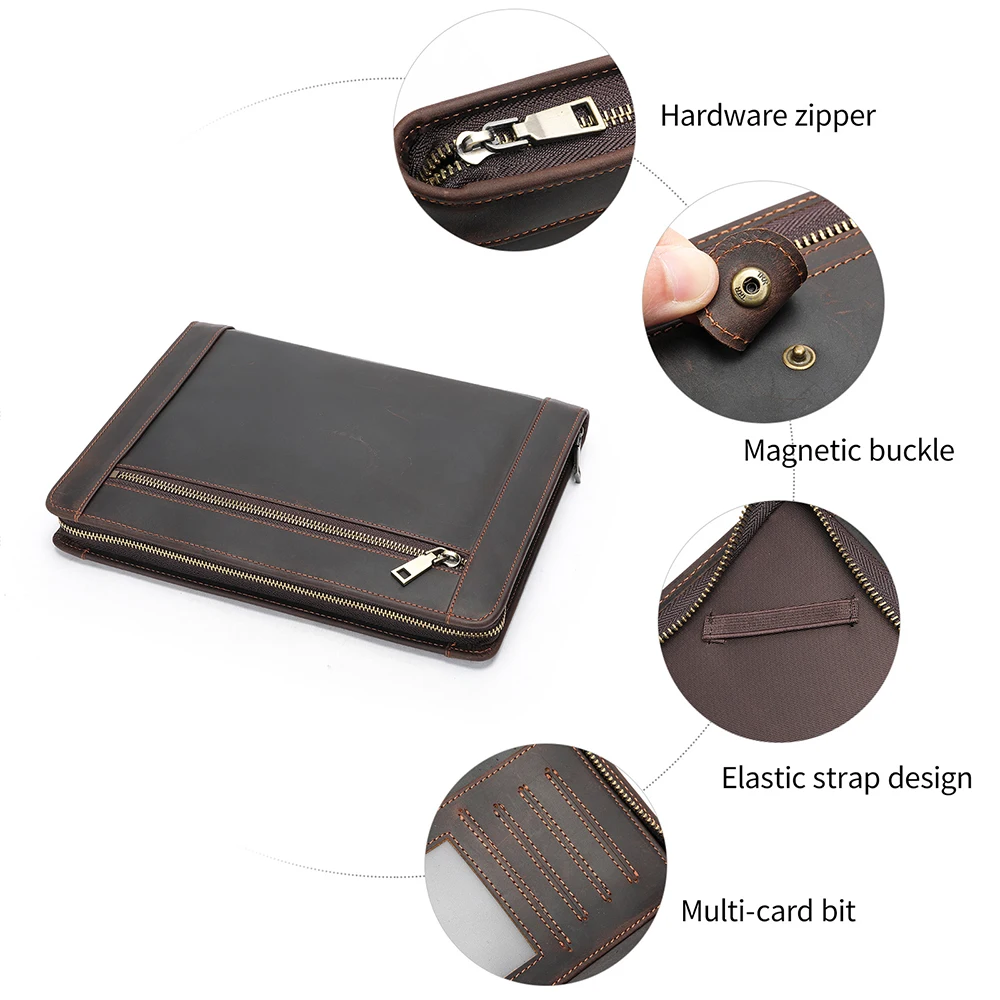 MARRANT Genuine Leather Men Document Portfolio File Folder Multi-function Business Portfolio Leather Portfolio Folder Case
