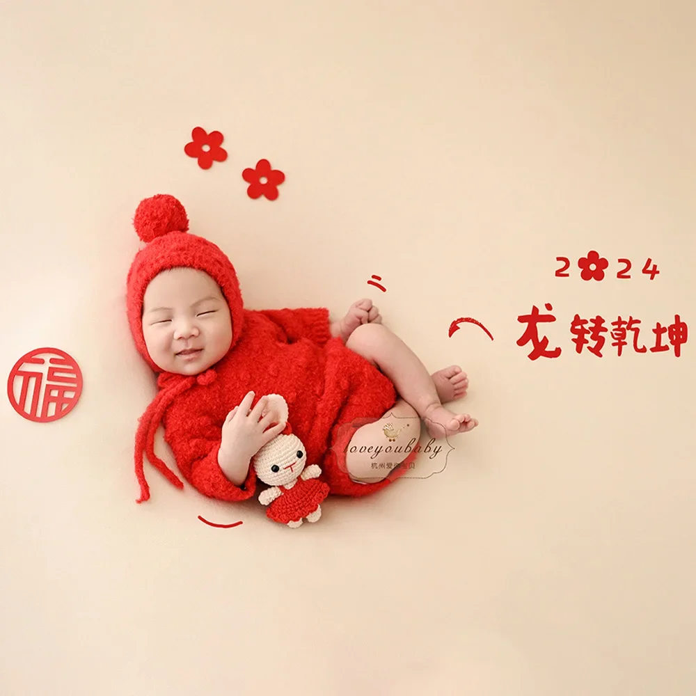Knitted Wool Bodysuit Hat Newborn Photography Outfit Props Crochet Baby Clothes Studio Infant Photo Shooting Props Accessories