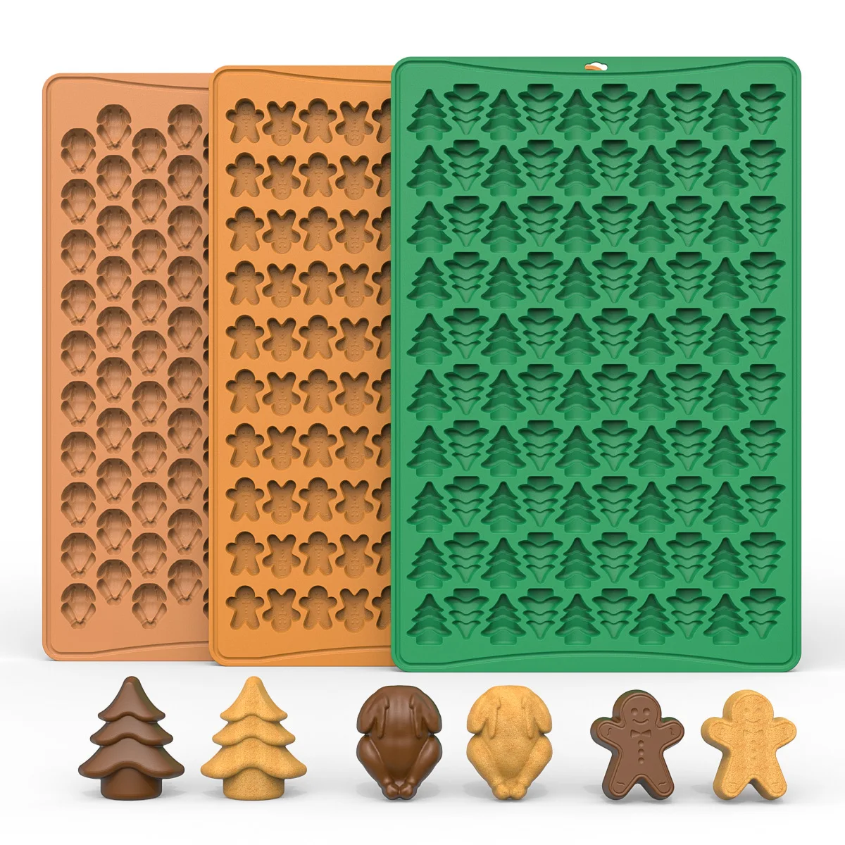 High Quality BPA free Christmas 100 compartment moulds DIY Christmas tree chocolate marojoram Easter turkey snack biscuit moulds