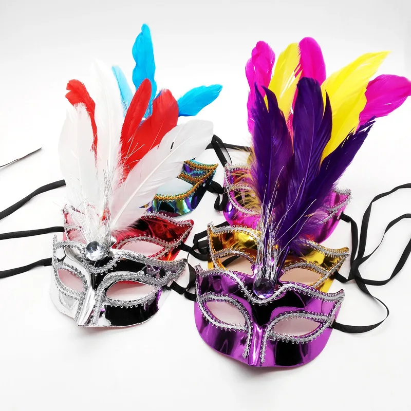 High Quality Plastic Feather Masquerade Mask Light Weight HandPainted Mask Hot Seller Bling Party Ball Mask
