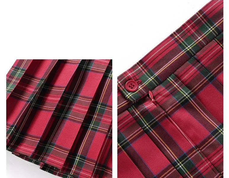 School uniform skirt for kid girls pleated plaid uniform skirt teen toddlers bottom zipper up with bow tie