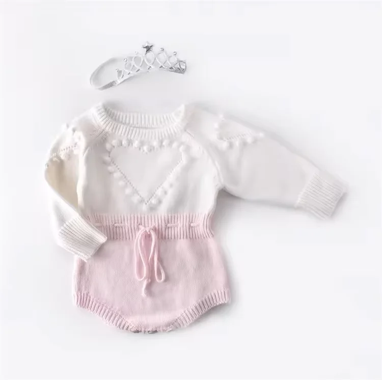 Hot Sale High Quality Custom Heart Shape Crochet Baby Romper Kids Clothing Newborn Baby Toddler Jumpsuit  Cotton Knitwear
