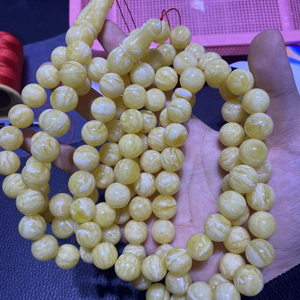 Natural amber jewelry made of Russian amber stone 13mm round beads Muslim rosary beads 63 pieces in tiger skin color