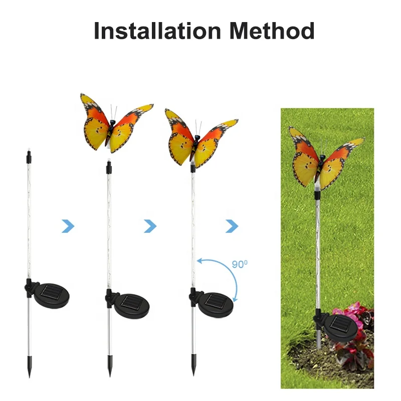 Multi-Color Changing Fiber Optic Butterfly LED Lighting Purple LED Solar Stake Lights for Garden Decoration
