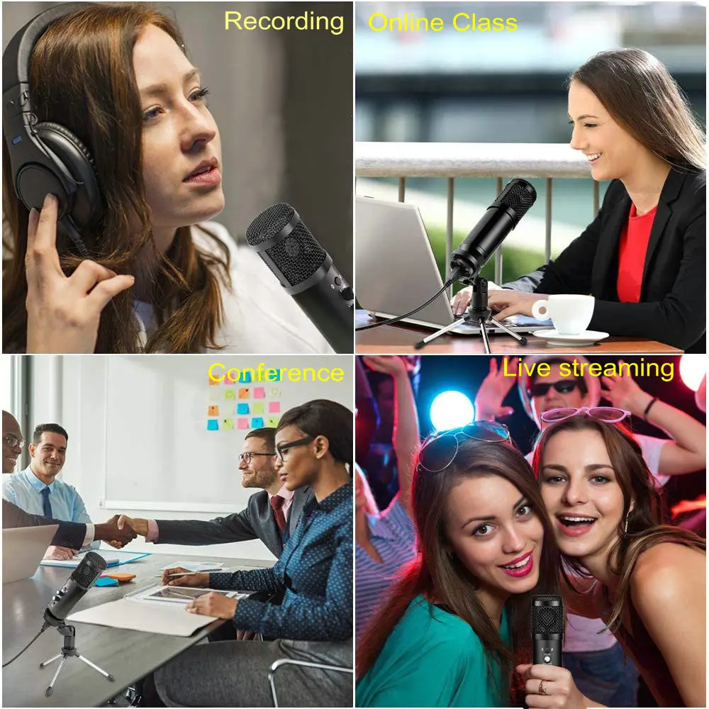 desktop condenser microphone with 3-legged adjustable stand