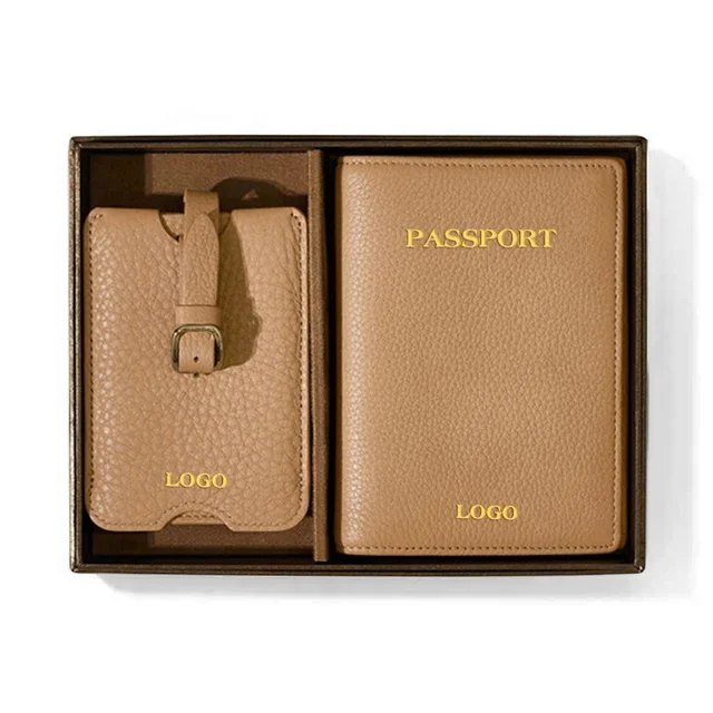 Genuine leather passport holder luggage tag set fashion holder and tag set