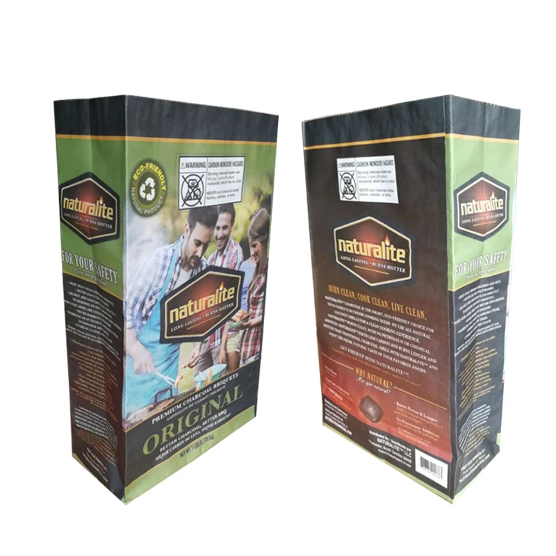 Wholesale Customized Printing Logo  Size Coal Bag BBQ Brown Kraft Charcoal Paper Sacks For Industrial