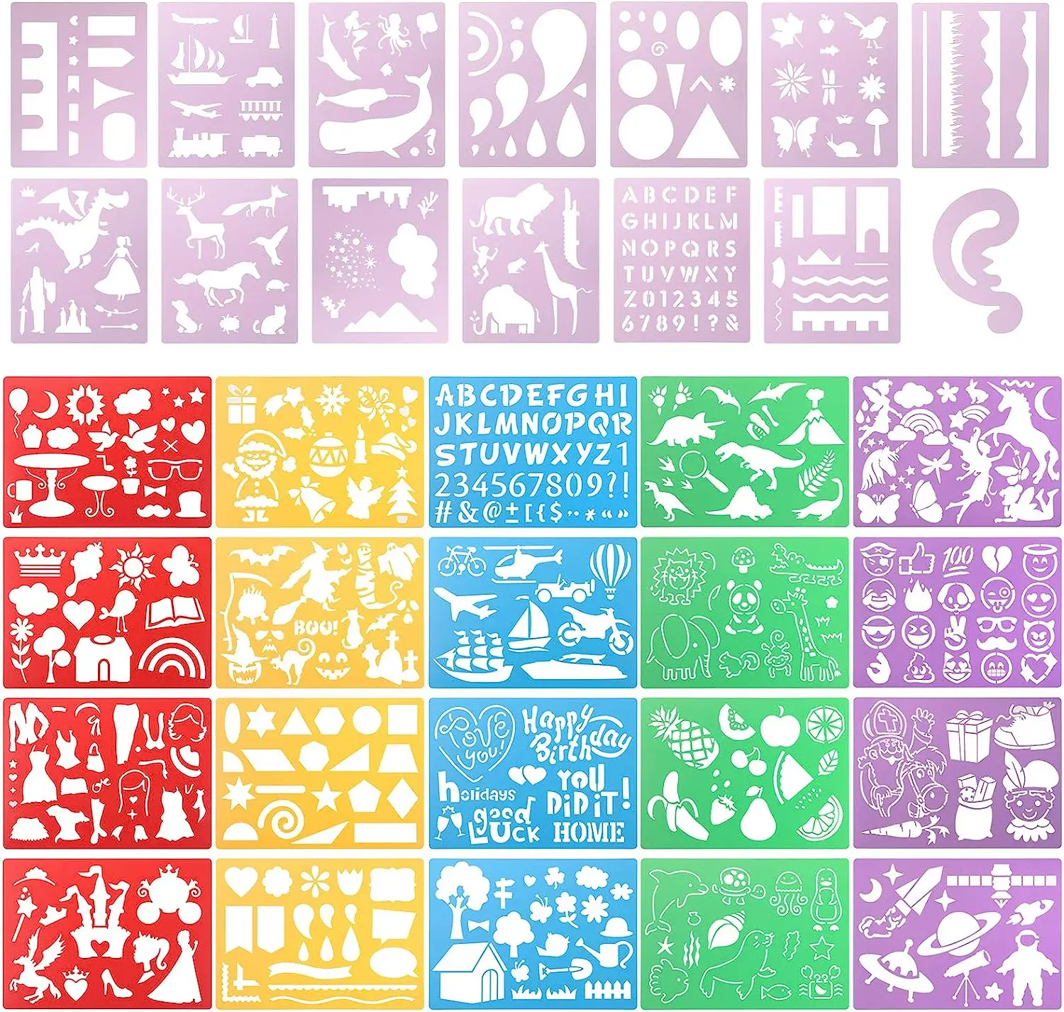 34 PCS 0.5mm Thick PP Plastic Drawing Stencils Set for Kids, Over 500 Stencil Shapes, Reusable Plastic Drawing Templates