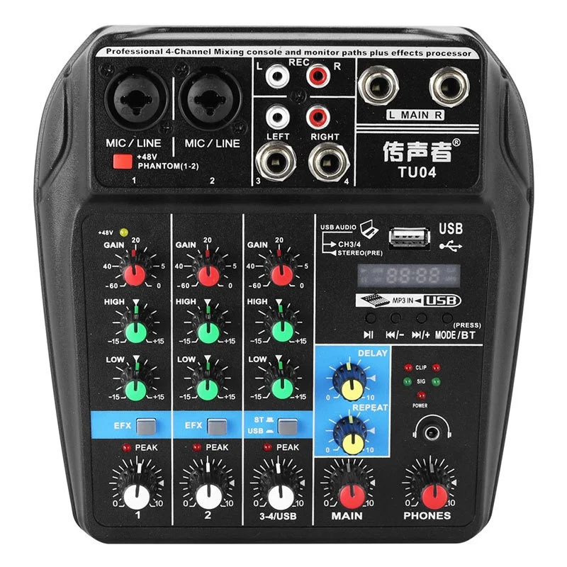 TU04professional BT микшерная консоль запись 48В монитор AUX Пути Плюс эффектов 4 каналов аудио микшерный пульт