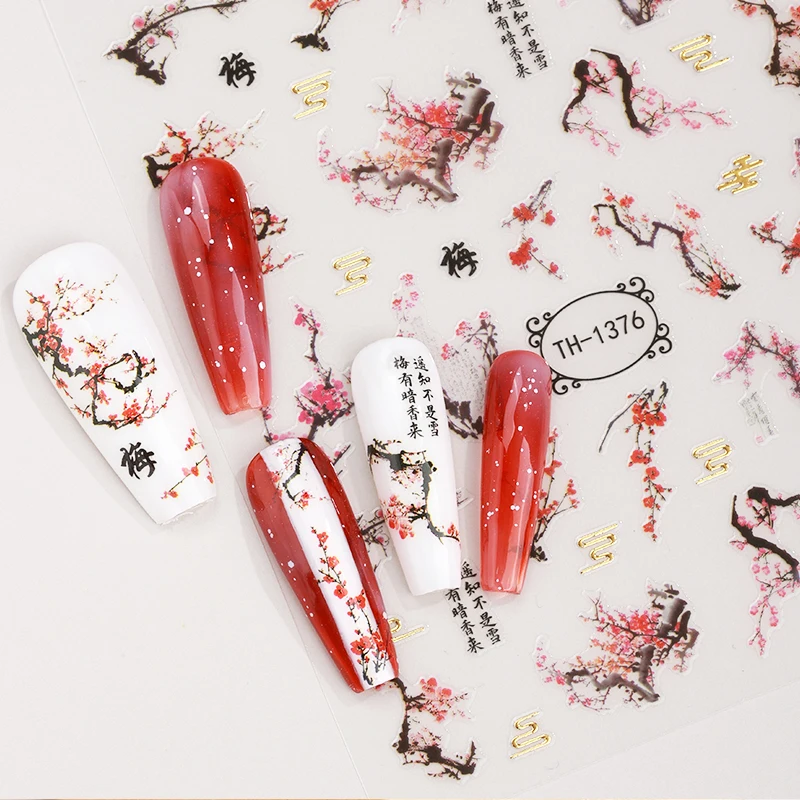 New Fashion Hot Gold Stamp 2D Plastic Nail Decal Chinese Style Ink Wash Landscape Painting Design National Style