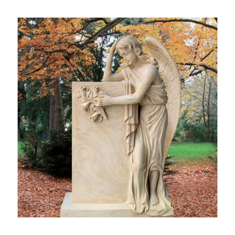 High Quality Hand-carved Mable Granite Angel Wings and Heart Shape Tombstone for Grave