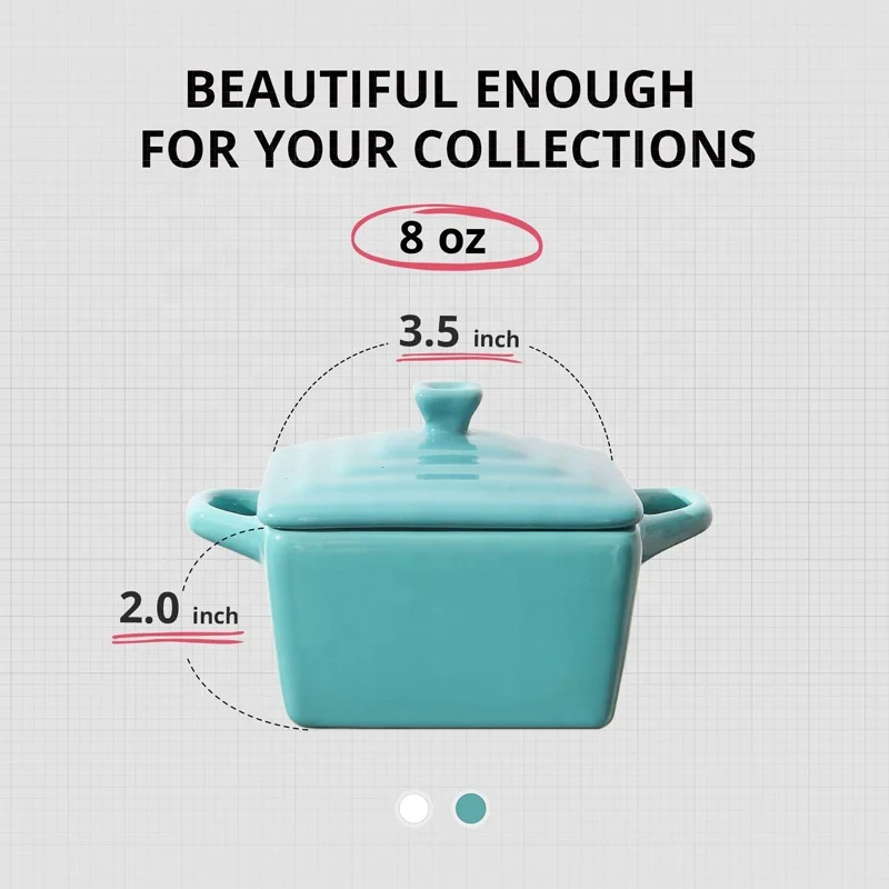 Factory price 8 Ounces Square Ceramic Ramekins for Baking