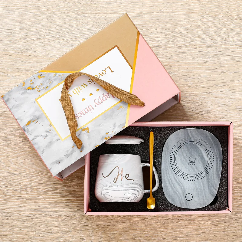 Electric Couples Design Self Heating Heated Warmer Ceramic Smart Coffee Mug With Heating Pad