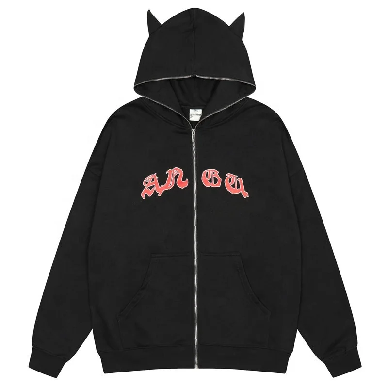 Hip Hop Zip Up Hoodie Sweatshirt Jacket Grunge Harajuku Vintage Letter Print Hooded Coat Fashion Cotton Loose Zipper Tops