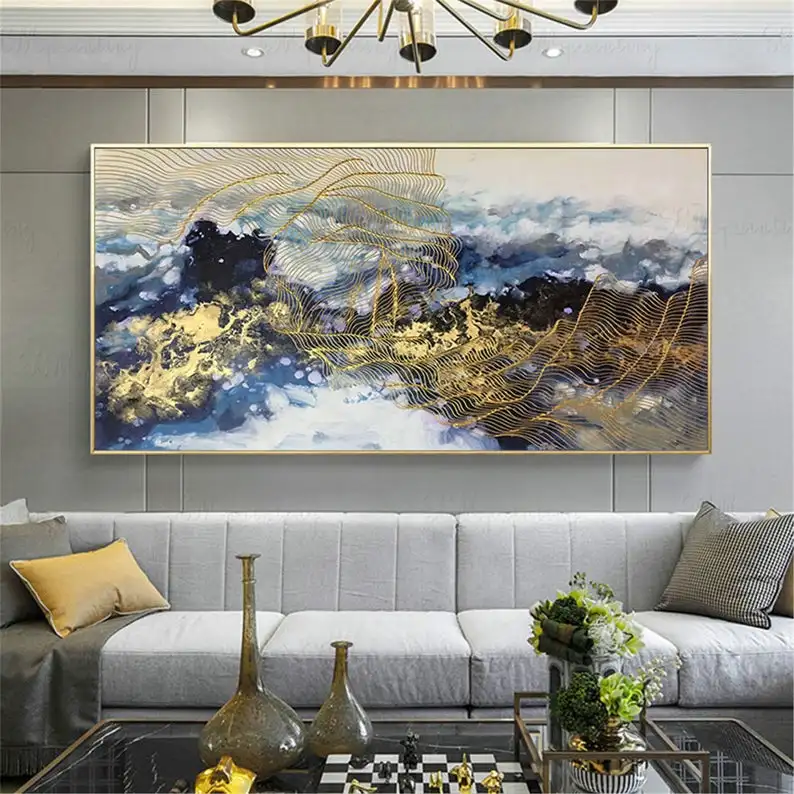 Decorative Painting Dafen Handmade Wall Decoration Abstract Gold Foil Leaf Canvas Art Oil Painting framed paintings