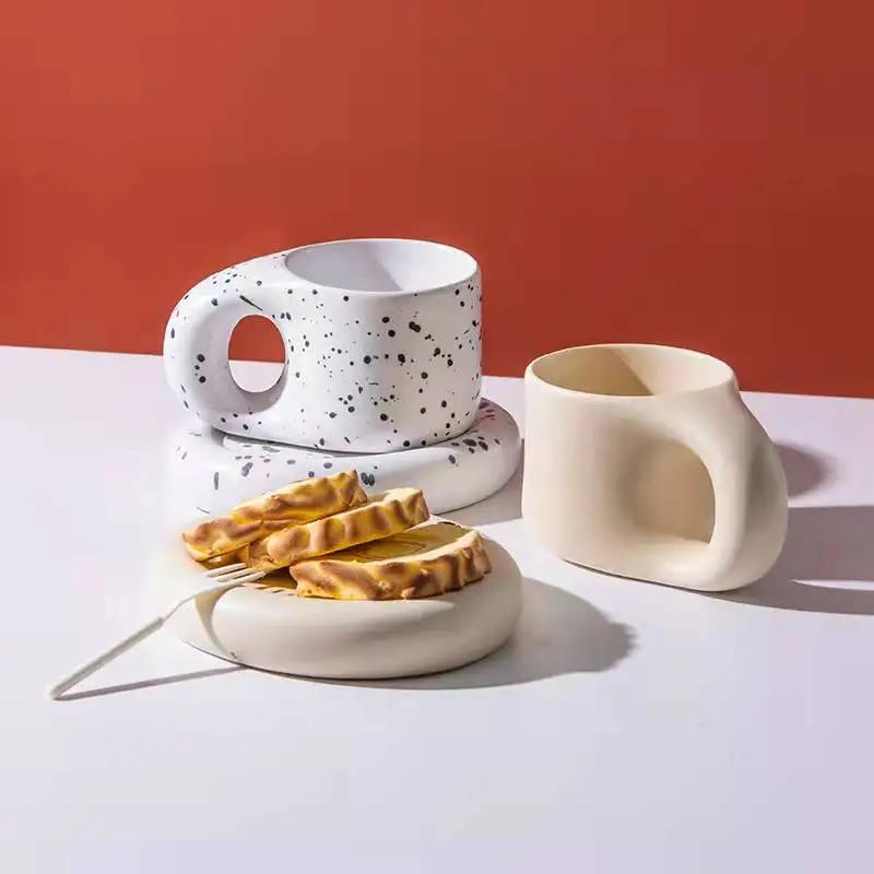 Best selling Nordic style fat mug cute couple coffee cups with handle lovely office ceramic mug and saucer sets