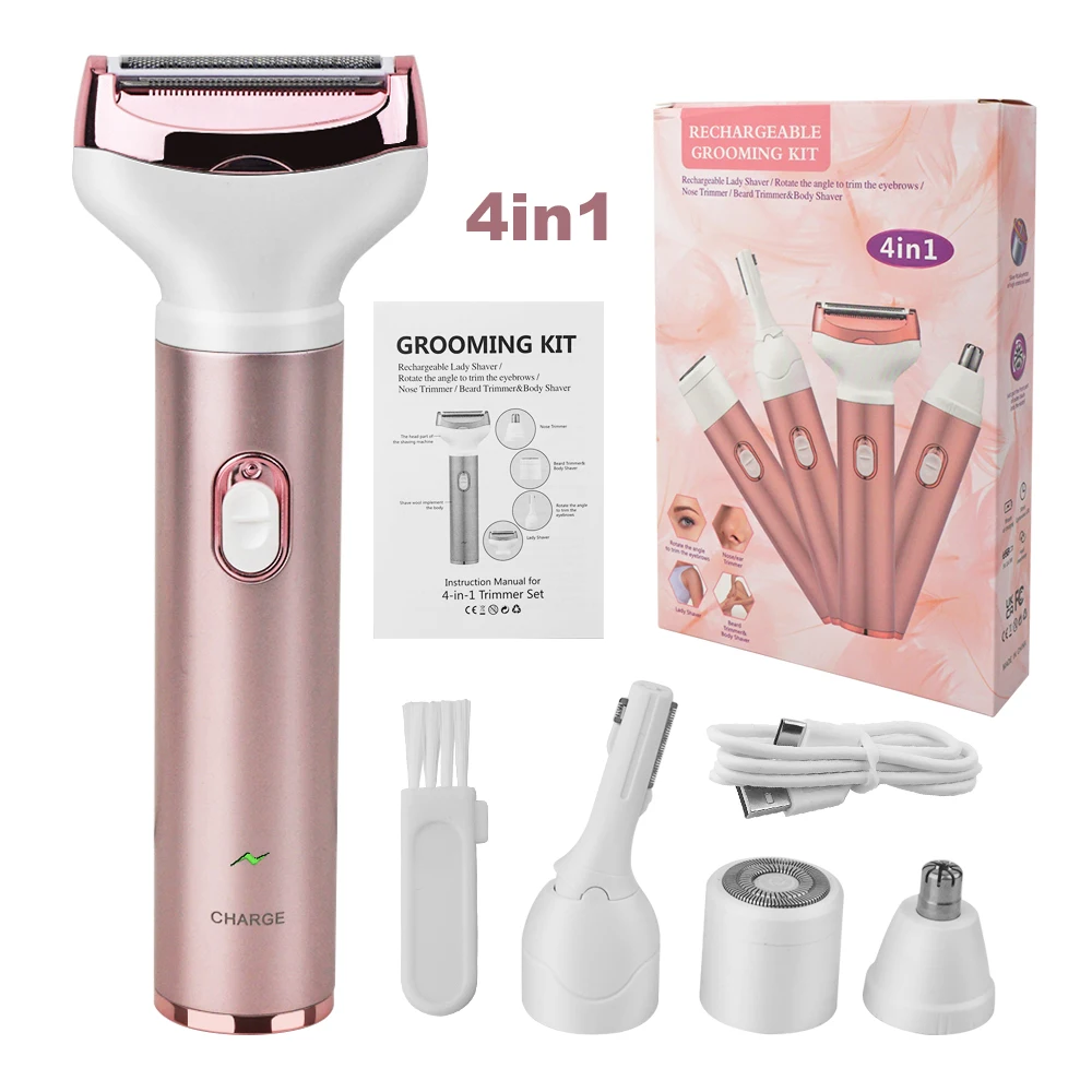 Professional 4 in 1 Electric Epilator Painless Women Nose Ear Trimmer Neck Eyebrow Lady Shaver Facial Hair Removal