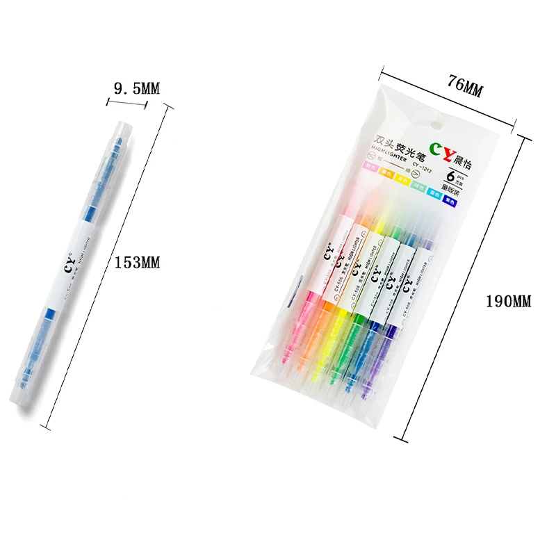 6 Colors Double Head Markers Smooth Lines Student Office Classroom Chisel Tip Highlighters