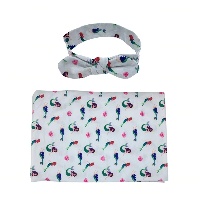 
muslin flower baby bow hair hand scarf cotton baby swaddle blanket set 
