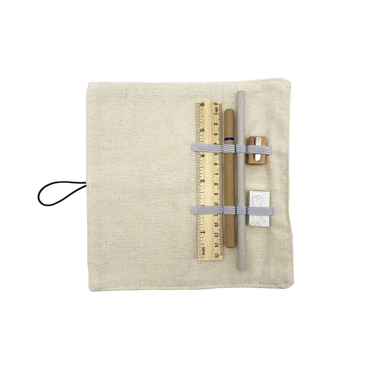 PROMOTIONAL ECO FRIENDLY PORTABLE STATIONERY GIFT SET of COTTON BAG W/ WOOD RULER PENCIL SHARPENER ERASER for BACK to SCHOOL