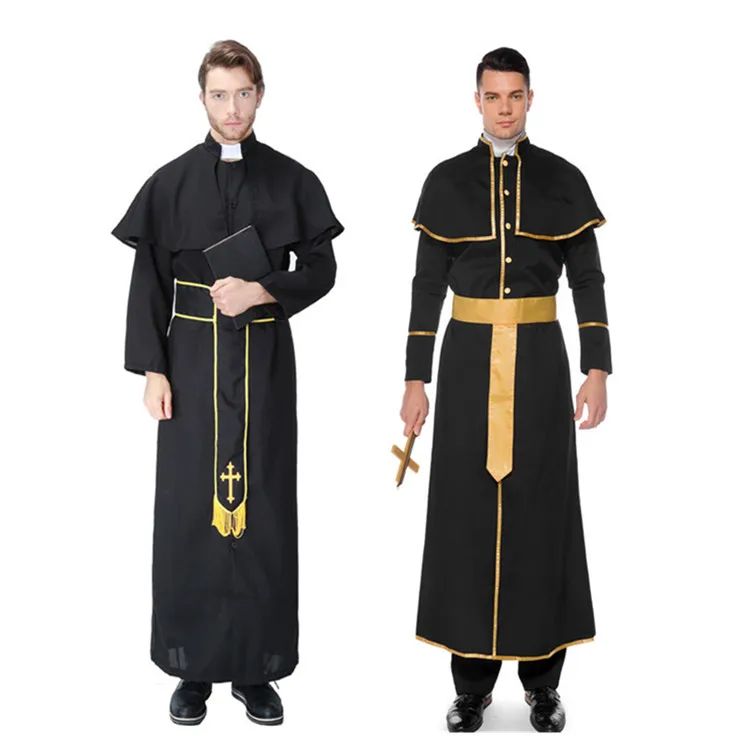 Halloween Cosplay Pastor Gown Robes Priest Vestment Costume Outfit Pastor Suits