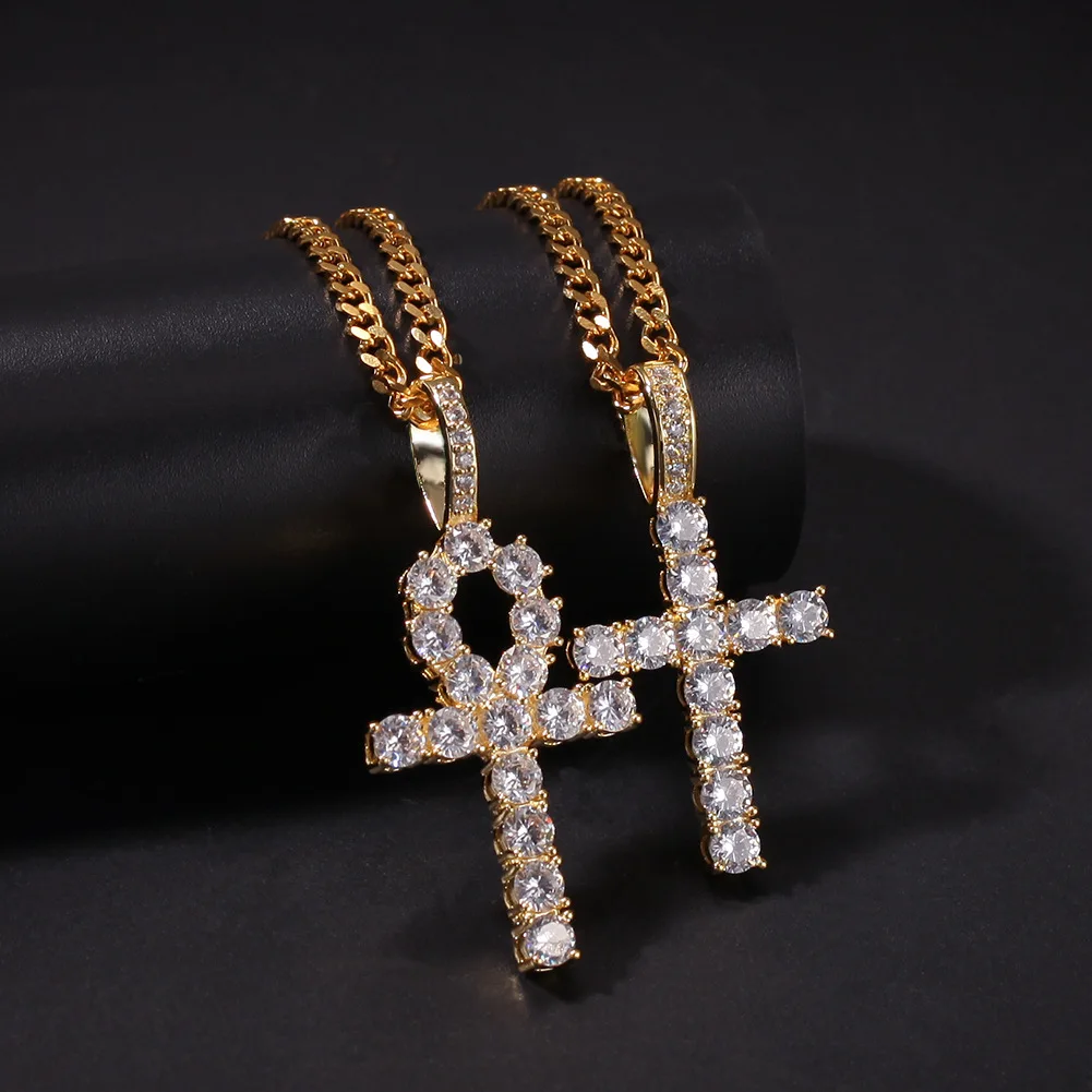 Pass Diamond Tester VVS Moissanite 925 Silver 10k 14K 18k Real Gold Plating Egyptian Ankh Small Cross Pendant Necklace