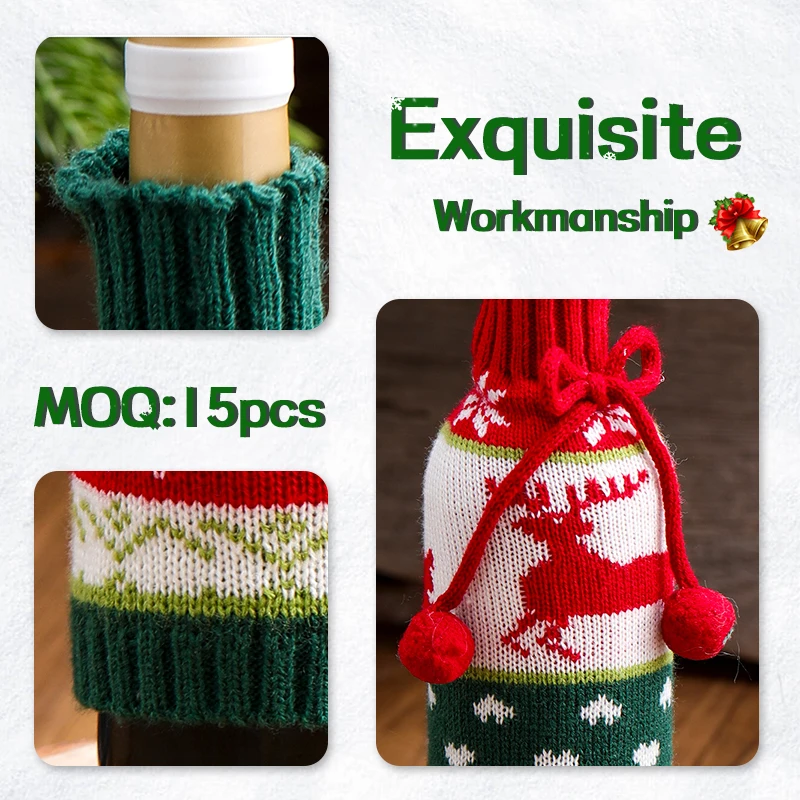 2022 New creative Christmas decoration Christmas gift knitted wool red wine bottle bag