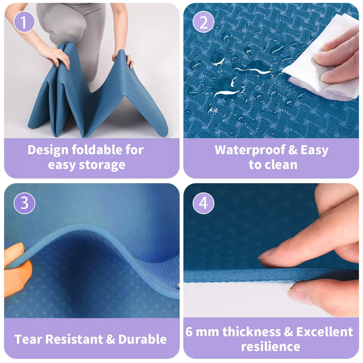 Eco - Friendly Tpe Non Slip Folding Pilates Mat Travel Fitness Foldable Yoga Mat