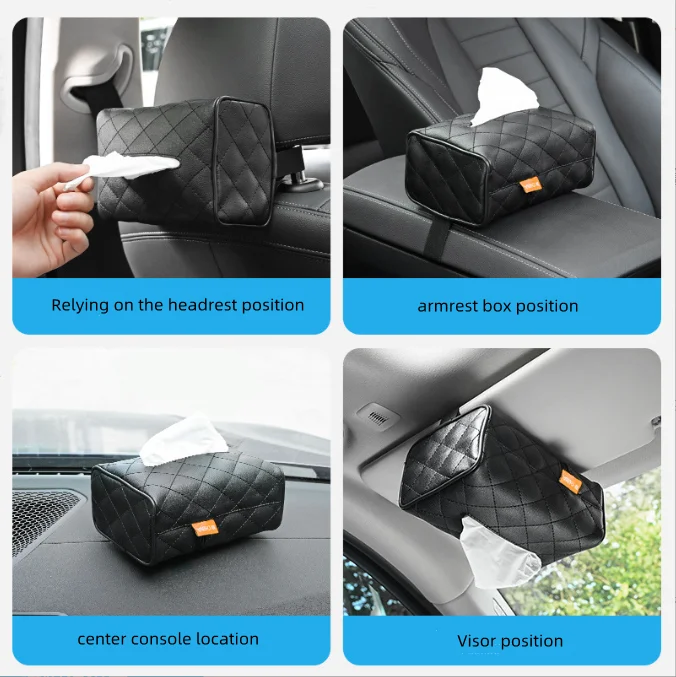 Wholesale Custom Logo Car Tissue Boxes Modern Rectangular PU Leather Armrest Napkin Holders High Quality Paper Office Car Use