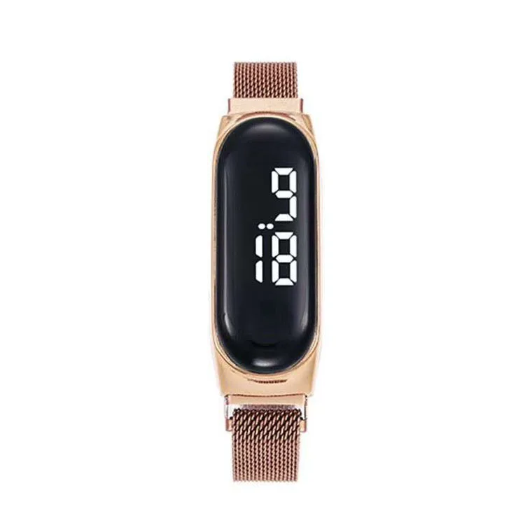 
New Trendy Women Men Milanese Magnetic Strap LED Touch Screen White Light Digital Wrist Watches Waterproof LW-28 