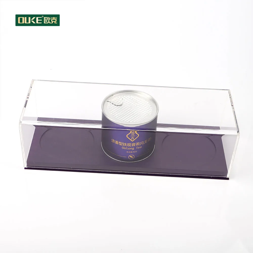 High quality transparent acrylic tea box custom that can hold 3 cans of tea leaves raiser food rectangle acrylic box