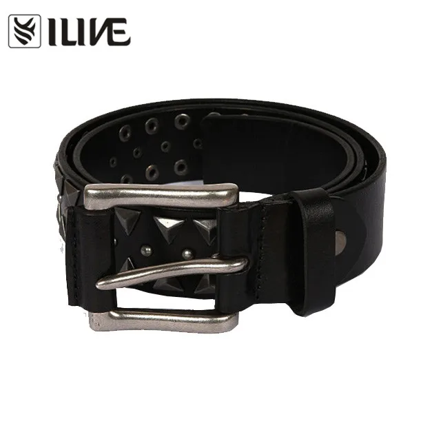 2020 new triangle rivet head layer cowhide belt 3.8 width men and women type black cowboy belt wholesale manufacturers