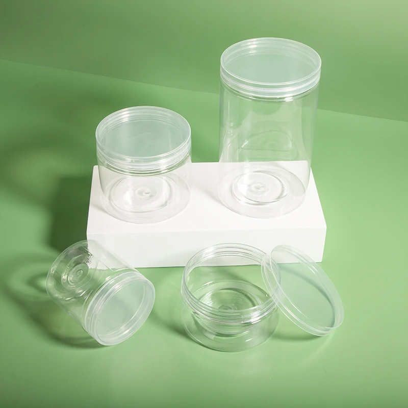 Food Packaging PET empty candy chocolate jelly coffee bean package 2OZ 4OZ 6OZ 8OZ 250ml 500ml 1000ml Clear Plastic Jar With Lid